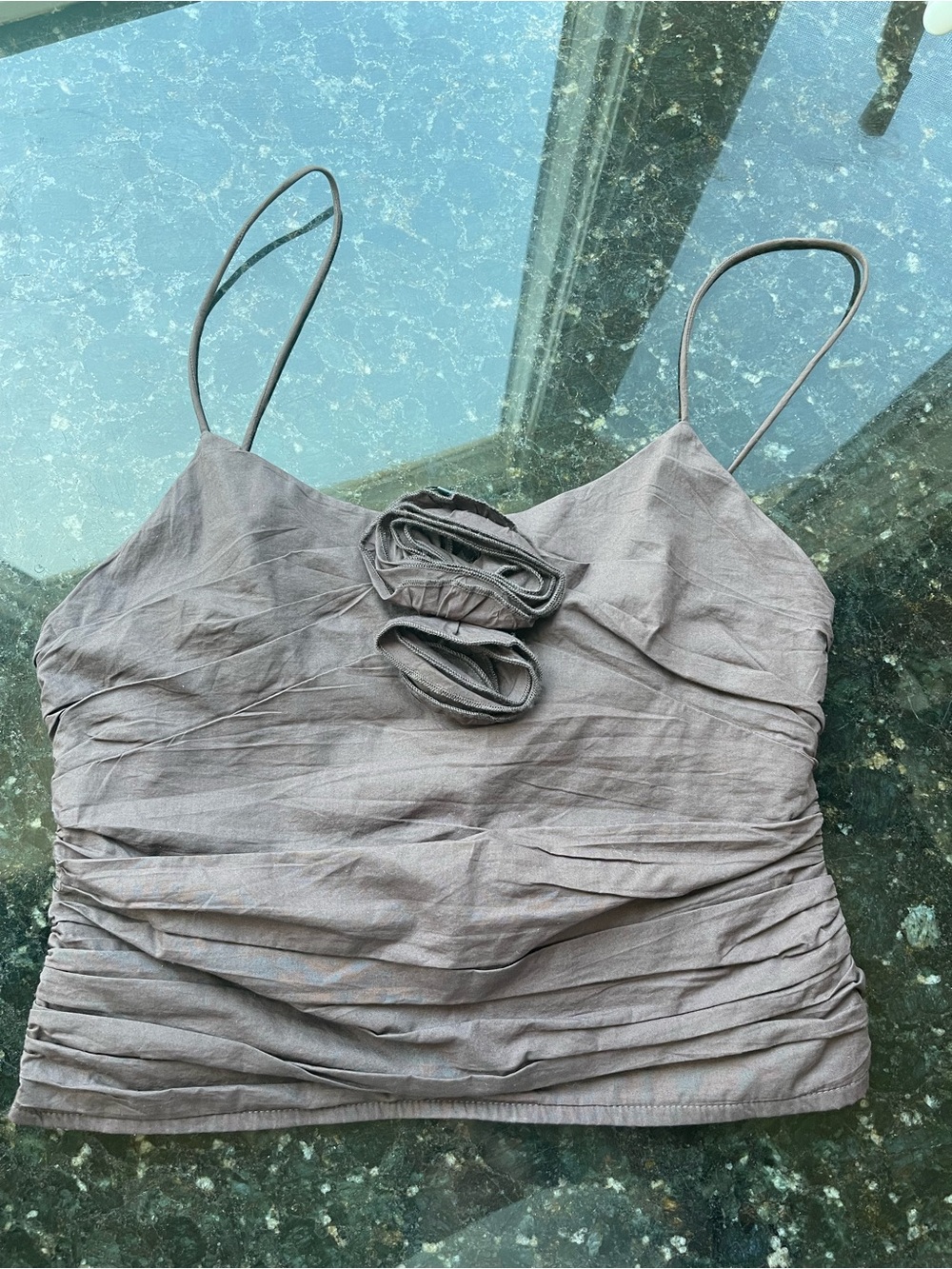 Zara Brown Ruched Spaghetti-Strap Cami with Front Loop Detail